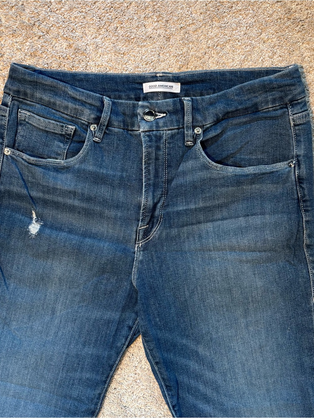 Good American Good Curve Skinny Jeans 14/32 | High Rise Distressed Stretch Denim - Picture 2 of 7